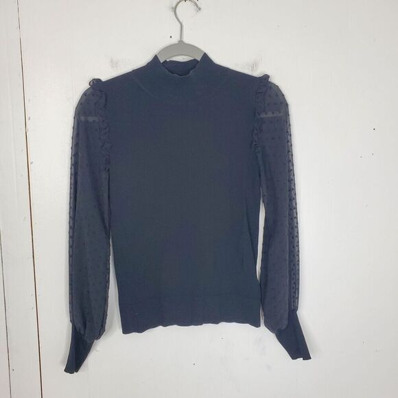 Topshop Womens Sweater Mock Neck Poplin Puff Blouson Sleeve Goth Dark Cottage 6 - Picture 1 of 10
